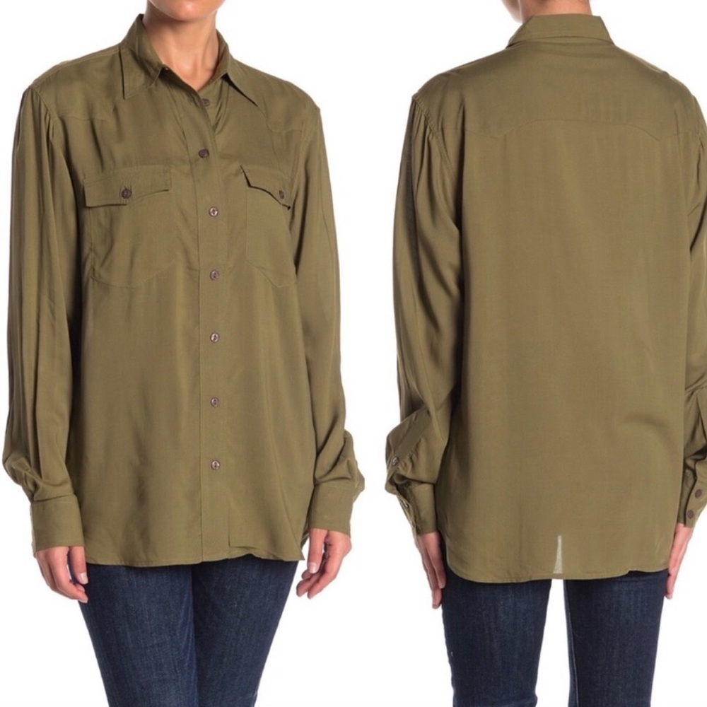 FRYE‎ Addie Western Button Front Shirt Army Green